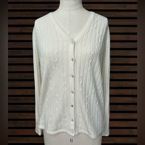 Vintage Emma James (Liz Claiborne) Cable Knit Cardigan Ivory Women's Size Small